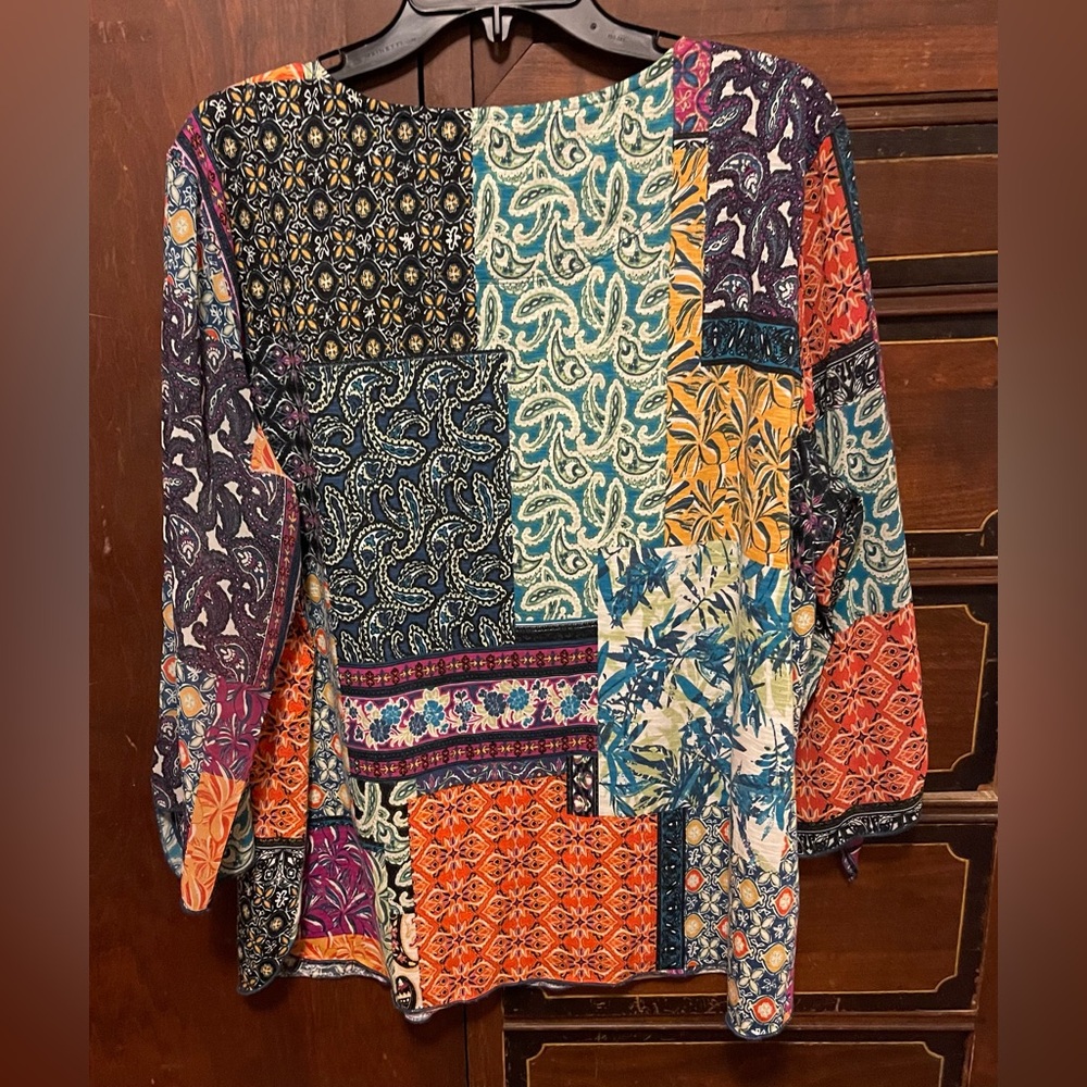 Multiples Multicolor Patchwork Blouse Size 1x - image 6